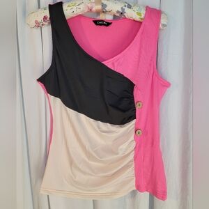 Pink and Black Asymmetrical Women's Sleeveless Top